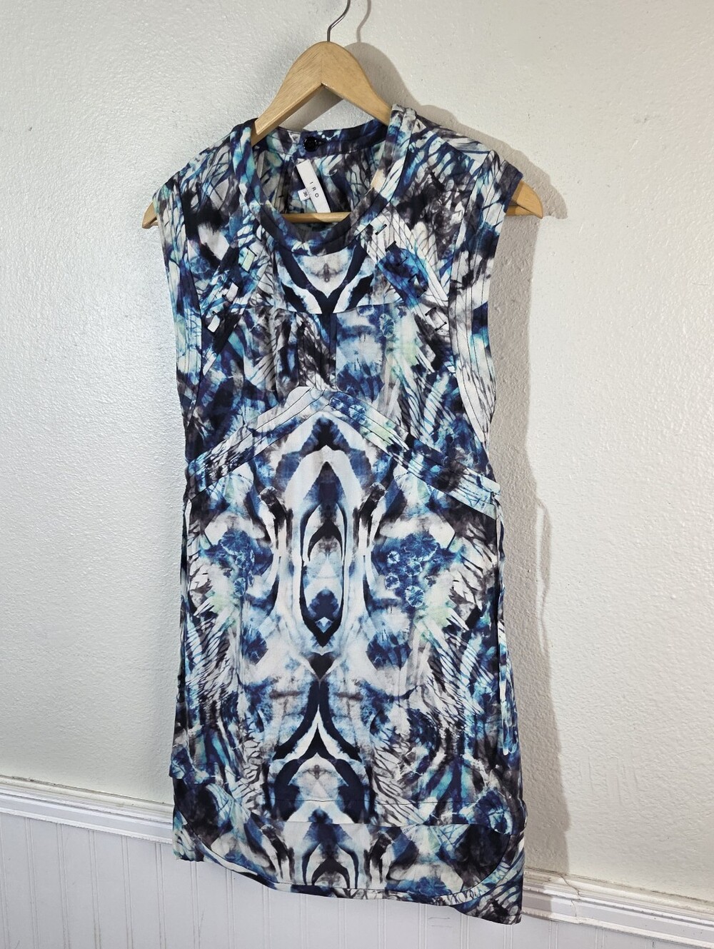 IRO Paris Dress Womens 36 FR US 4 Blue Abstract Print Open Back Mini Viscose